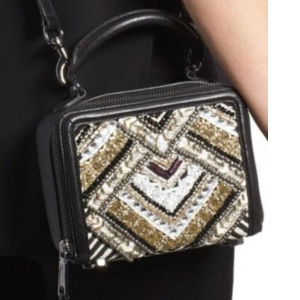 Rebecca Minkoff Wonder Box Crossbody Bag Beaded Chevron Metallic Small NWT